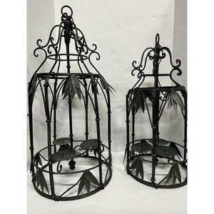 Two Beautiful Vintage Wrought Iron Hanging Candle Holder Three Candles Each